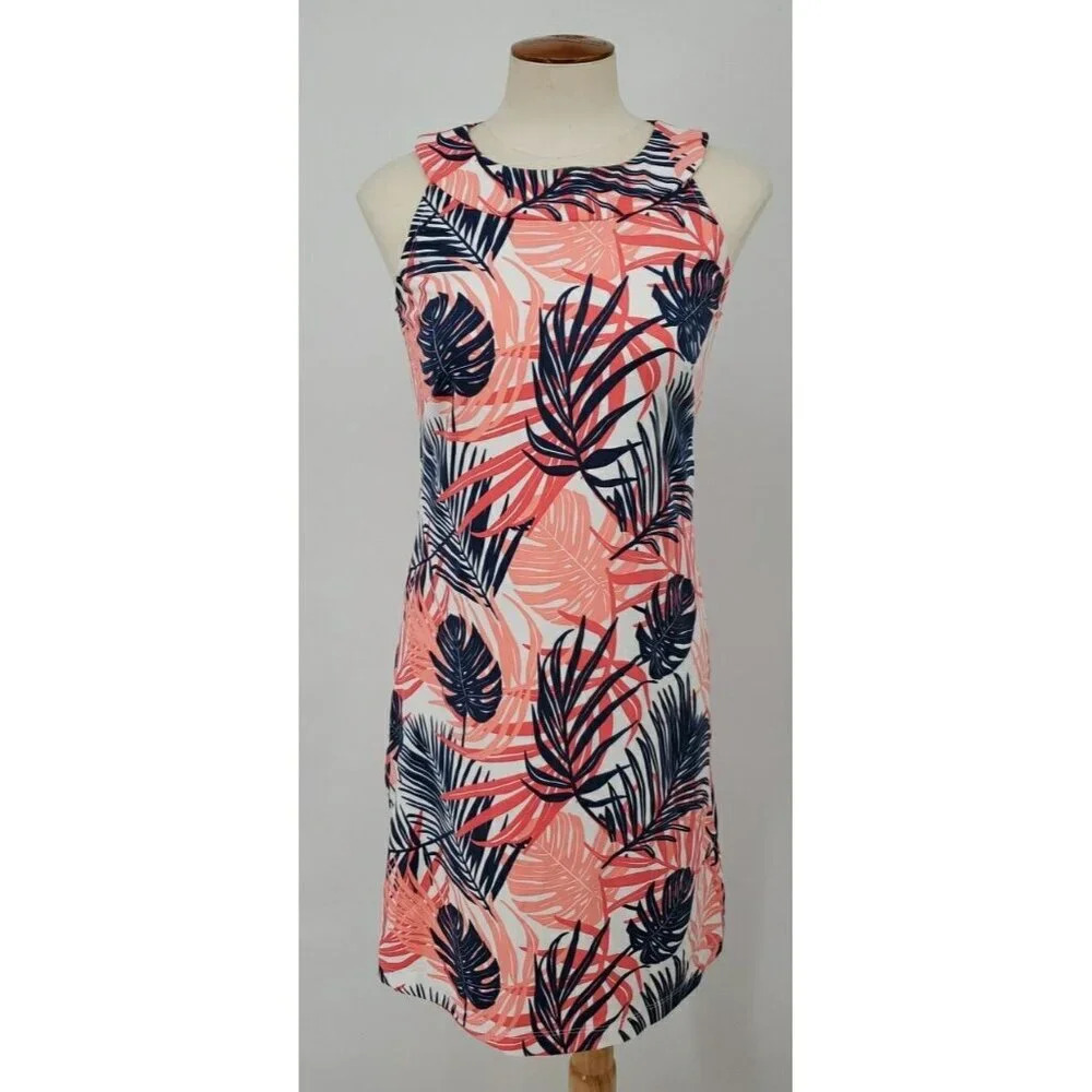 Katherine Way Womens Seaside Halter Dress Tropical Pink Blue Fitted Extra Small